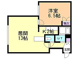 アルファアパル発寒 1LDKの間取図画像
