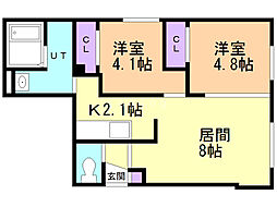 リンコントロ発寒 2LDKの間取図画像