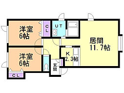 ベルヴュ西野 2LDKの間取図画像