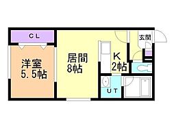 グランループ西野 1LDKの間取図画像