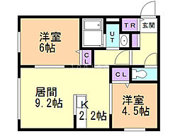 オクシデントパレ 2LDKの間取図画像