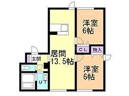 ビューテラス富丘 2LDKの間取図画像