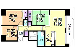 ベルフラワー八軒 3LDKの間取図画像