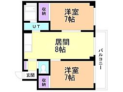 ビューティハイム西野 2DKの間取図画像