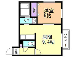 グランディール二十四軒 1LDKの間取図画像