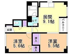 クリスタルコーポ 2DKの間取図画像