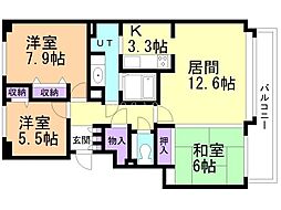 ライオンズマンション琴似壱番館 3LDKの間取図画像