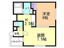 ターフアベニュー八軒 1LDKの間取図画像
