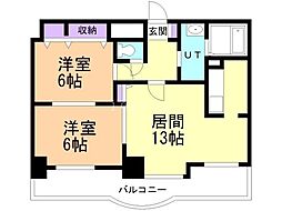 ライトリバー参番館 2LDKの間取図画像