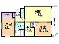 レオ西町 2LDKの間取図画像