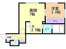 セナ発寒2 1LDKの間取図画像