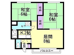 向陽荘 2LDKの間取図画像