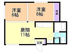 シェーンブルン八軒B 2LDKの間取図画像