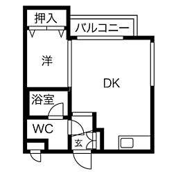 グランメール弘道舘第1 1DKの間取図画像