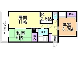 プレステージ琴似 2LDKの間取図画像