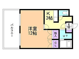 カールトンハウス 1Kの間取図画像