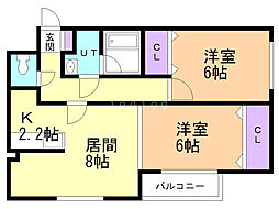 トレジャーキャッスル弐番館 2LDKの間取図画像