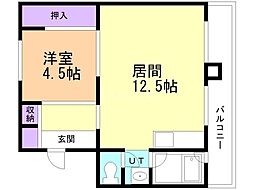 ビレッジハウス富丘2号棟 1LDKの間取図画像