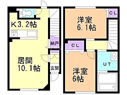 札幌市手稲区前田四条12丁目アパート 2LDKの間取図画像