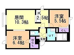 シャーメゾンエクレール花川1 2LDKの間取図画像