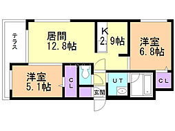 ヴィアラ山の手77 2LDKの間取図画像