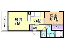 KS発寒 1LDKの間取図画像