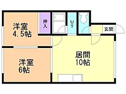 コーポかんの 2LDKの間取図画像