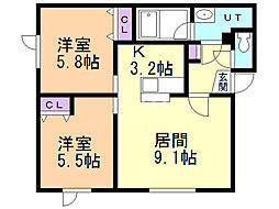 はまなす 2LDKの間取図画像