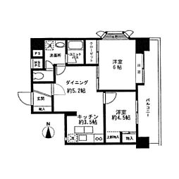 西川口朝日マンション 2DKの間取図画像