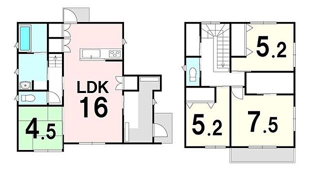 【●LDK】土地面積168.24m2、建物面積101.92m2・LDKは広々16畳！・トイレ2か所・和室あり