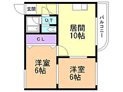 スカイハイツ 3階2LDKの間取り