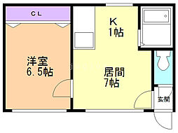 パークハイツ 1階1LDKの間取り