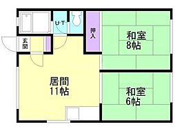 三上コーポ 2階2LDKの間取り