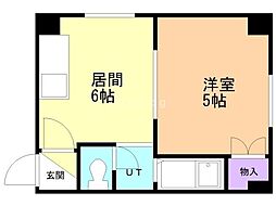 ソニアパレス壱番館 2階1DKの間取り