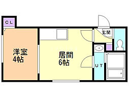 ＶＩＬＬＡ本郷通 2階1DKの間取り