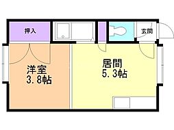 第1コーポ滝野 2階1DKの間取り