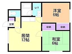 コーポ栄 2階2LDKの間取り