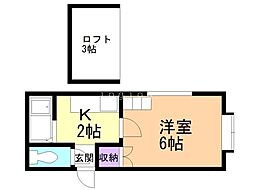 エルトゥール（旧アップルハウス平和通） 2階1Kの間取り