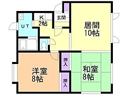 札幌市営東西線 南郷7丁目駅 徒歩10分の賃貸アパート 2階2LDKの間取り
