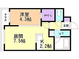 Espoir本郷 1階1LDKの間取り
