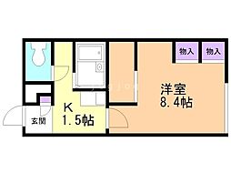 レオパレスSTS北郷 1Kの間取図画像