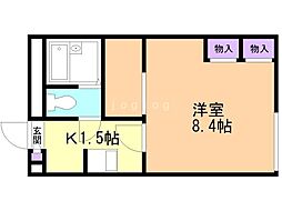 YC北郷 1Kの間取図画像