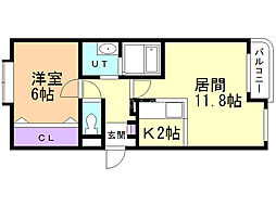 リッチパレス菊水 3階1LDKの間取り