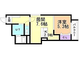 札幌市営東西線 菊水駅 徒歩3分の賃貸アパート 2階1LDKの間取り