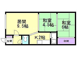 サニーハウス 2LDKの間取図画像