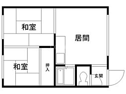 寺田ハイツ 2階2DKの間取り