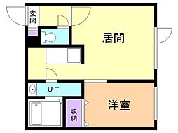 パームヒル南郷III 3階1LDKの間取り