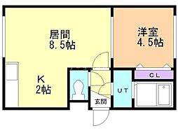 アレス菊水 1階1LDKの間取り