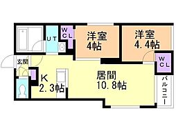 札幌市営東西線 菊水駅 徒歩3分の賃貸マンション 4階2LDKの間取り