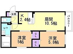 ミアカーサ南郷 3階2LDKの間取り